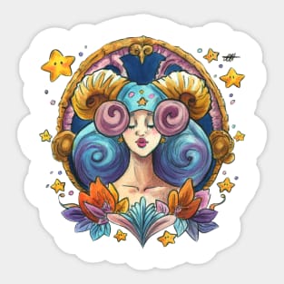 Zodiac Sign Aries Art Deco Watercolour Sticker